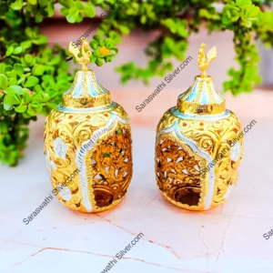 Gold Plated Kamakshi Vilakku Silver Vilakku for Pooja Pure Silver Diya Set Traditional South Indian Pooja Lamp 24K Gold Plated Silver Diya Buy Silver Pooja Items Online Handmade Silver Kamakshi Deepam Saraswathi Silver Products Diwali Silver Gifts Online South Indian Wedding Return Gifts Antique Style Silver Oil Lamps