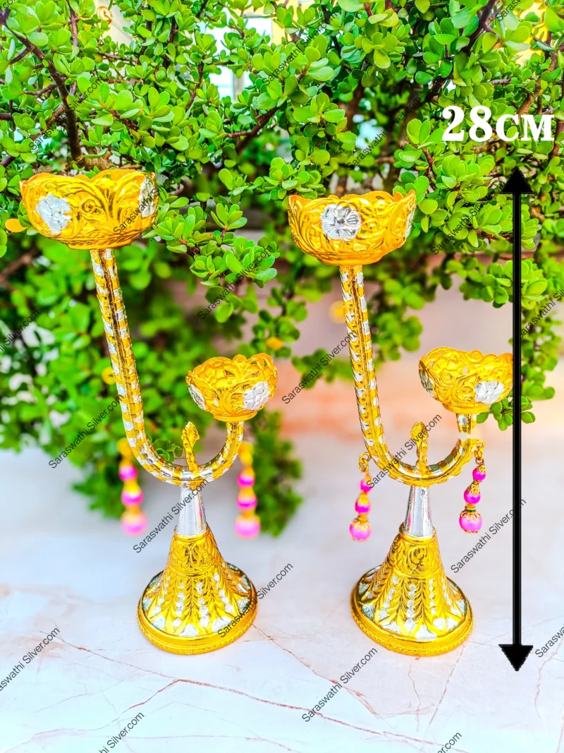 Brass Kamakshi vilakku Kamakshi diya brass gold polish South Indian pooja lamp Decorative brass diya for mandir Handcrafted deepam for pooja Brass oil lamp for temple use Saraswathi Silver brass items Gold silver polish brass diya