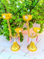 Brass Kamakshi vilakku Kamakshi diya brass gold polish South Indian pooja lamp Decorative brass diya for mandir Handcrafted deepam for pooja Brass oil lamp for temple use Saraswathi Silver brass items Gold silver polish brass diya