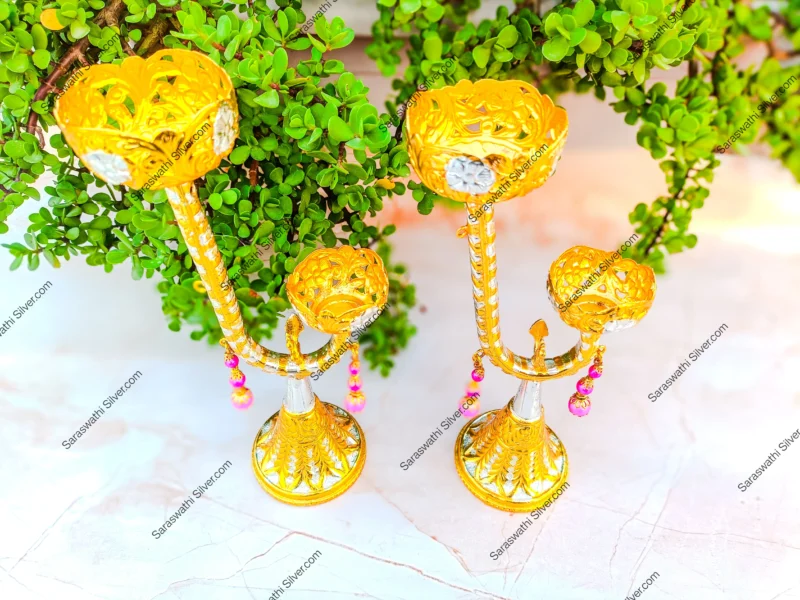 Brass Kamakshi vilakku Kamakshi diya brass gold polish South Indian pooja lamp Decorative brass diya for mandir Handcrafted deepam for pooja Brass oil lamp for temple use Saraswathi Silver brass items Gold silver polish brass diya