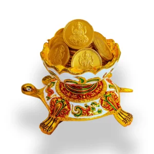 Vastu turtle bowl, Lakshmi coin bowl, Meenakari copper bowl, Money bowl for wealth, Vastu item for home, Copper turtle bowl, Spiritual gift item, Auspicious decor item,