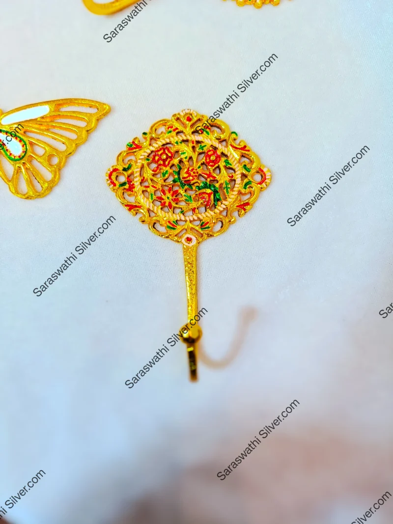 Premium Brass Wall Hooks – Decorative Handcrafted  | 11.7cm x 10cm x 3.2cm | Saraswathi Silver - Image 2