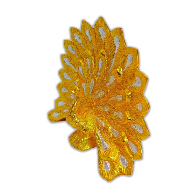 Golden Peacock Showpiece, Aluminum Peacock Figurine, Handcrafted Home Decor Item, Indian Traditional Gift, Showpiece for Living Room, Desk Decor Sculpture, Gift for Housewarming , Peacock Idol for Decoration, Diwali Gift Decorative, Peacock Statue for Showcase,