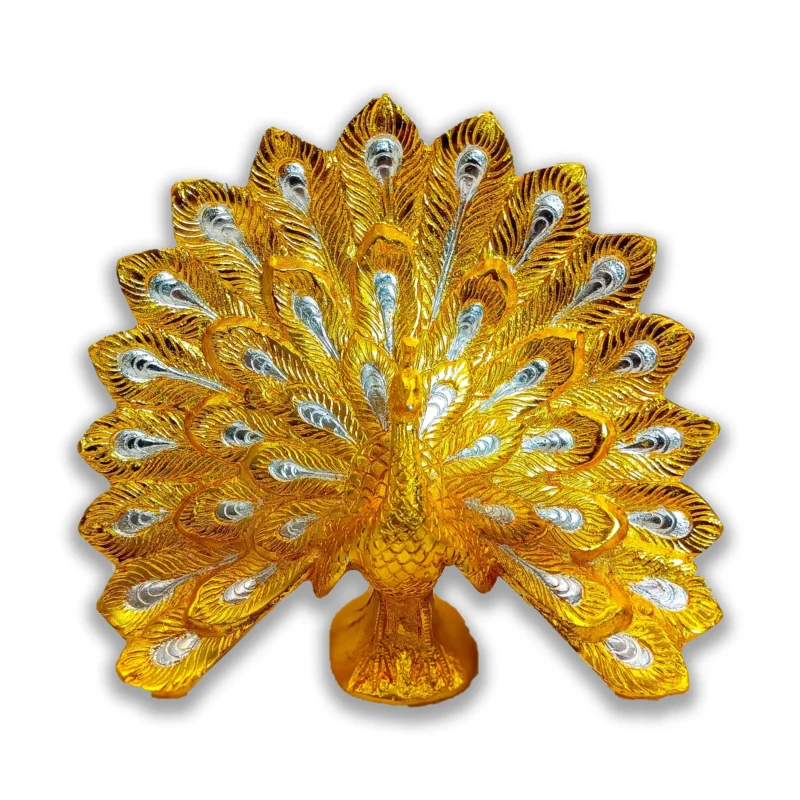 Golden Peacock Showpiece Aluminum Peacock Figurine Handcrafted Home Decor Item Indian Traditional Gift Showpiece for Living Room Desk Decor Sculpture Gift for Housewarming Peacock Idol for Decoration Diwali Gift Decorative Peacock Statue for Showcase