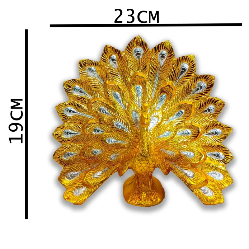 Golden Peacock Showpiece, Aluminum Peacock Figurine, Handcrafted Home Decor Item, Indian Traditional Gift, Showpiece for Living Room, Desk Decor Sculpture, Gift for Housewarming , Peacock Idol for Decoration, Diwali Gift Decorative, Peacock Statue for Showcase,